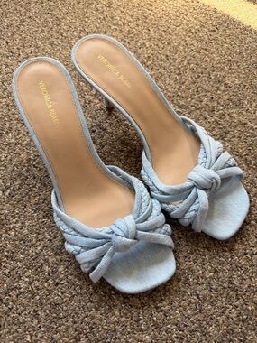 Veronica Beard Pale Blue Knotted Slide Mules